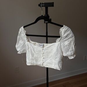 White Eyelet Button-Up Blouse